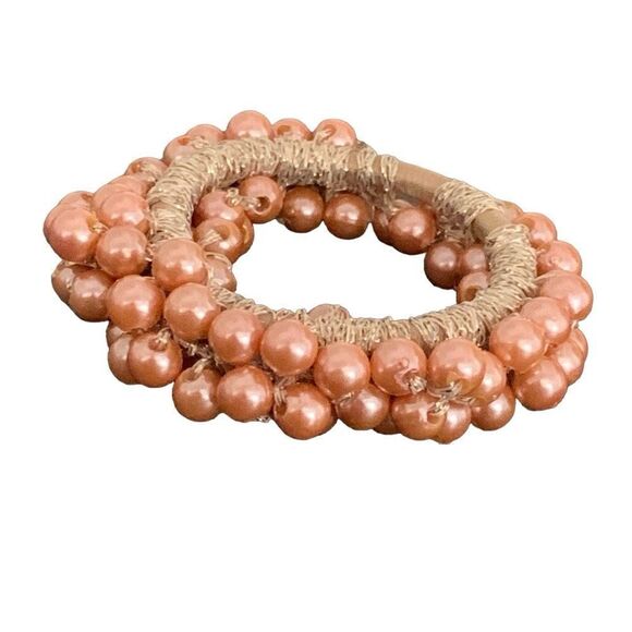 Princess Pink Pearl Hair Tie – Rosy Beaded Clusters on Golden Stretch Band - Picture 1 of 11